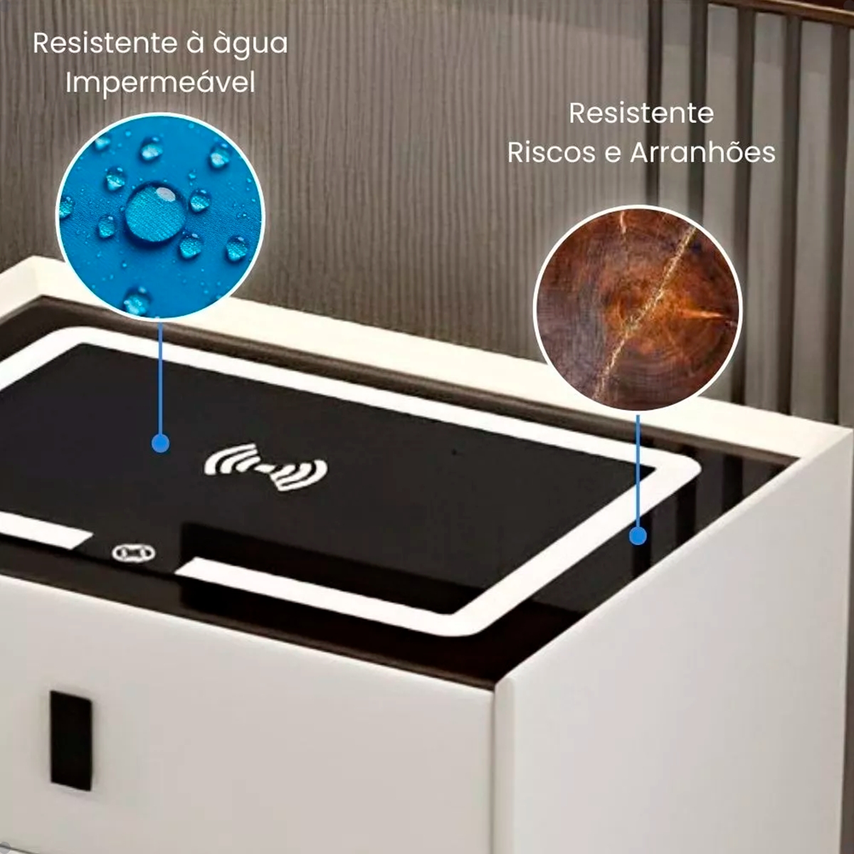 Mesa de Cabeceira Inteligente Branca Com Digital White Arrow