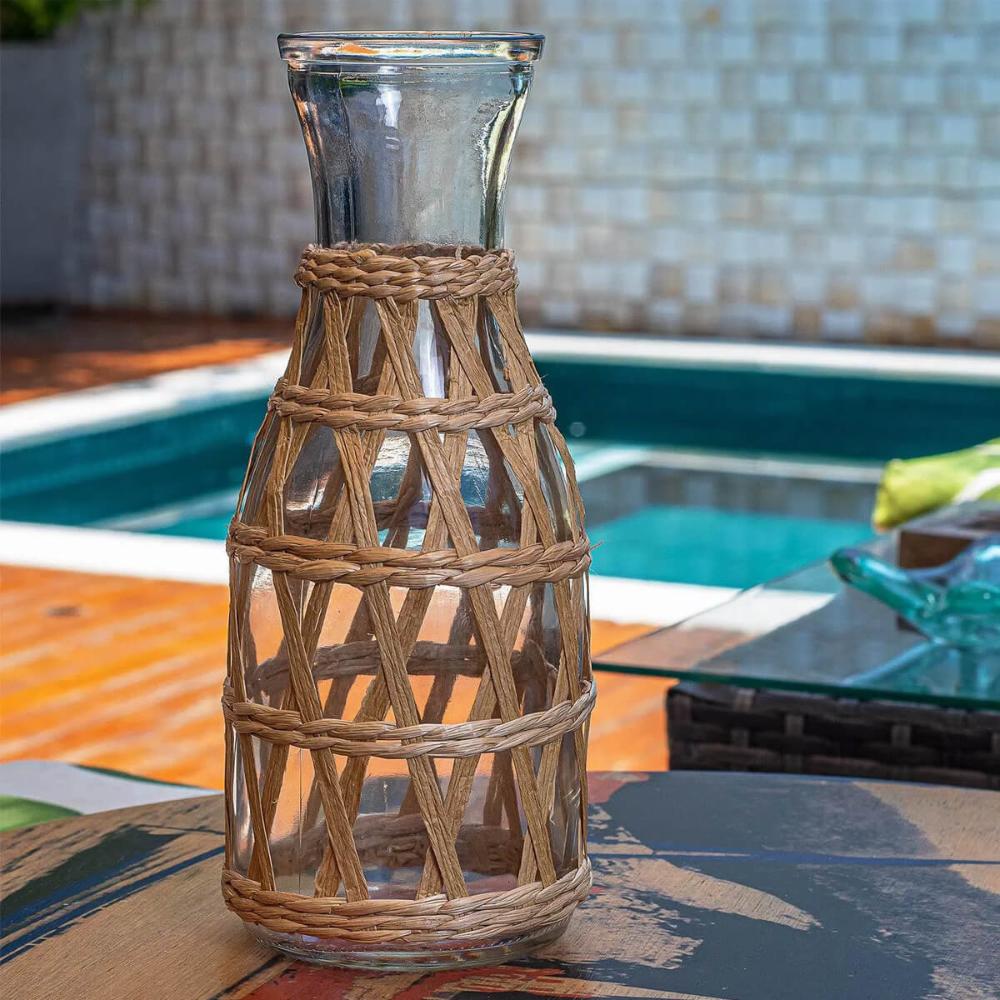 2 Garrafas de Vidro Wolff com Sisal 800ml para Água Suco Leite Decoradas Fibras Naturais