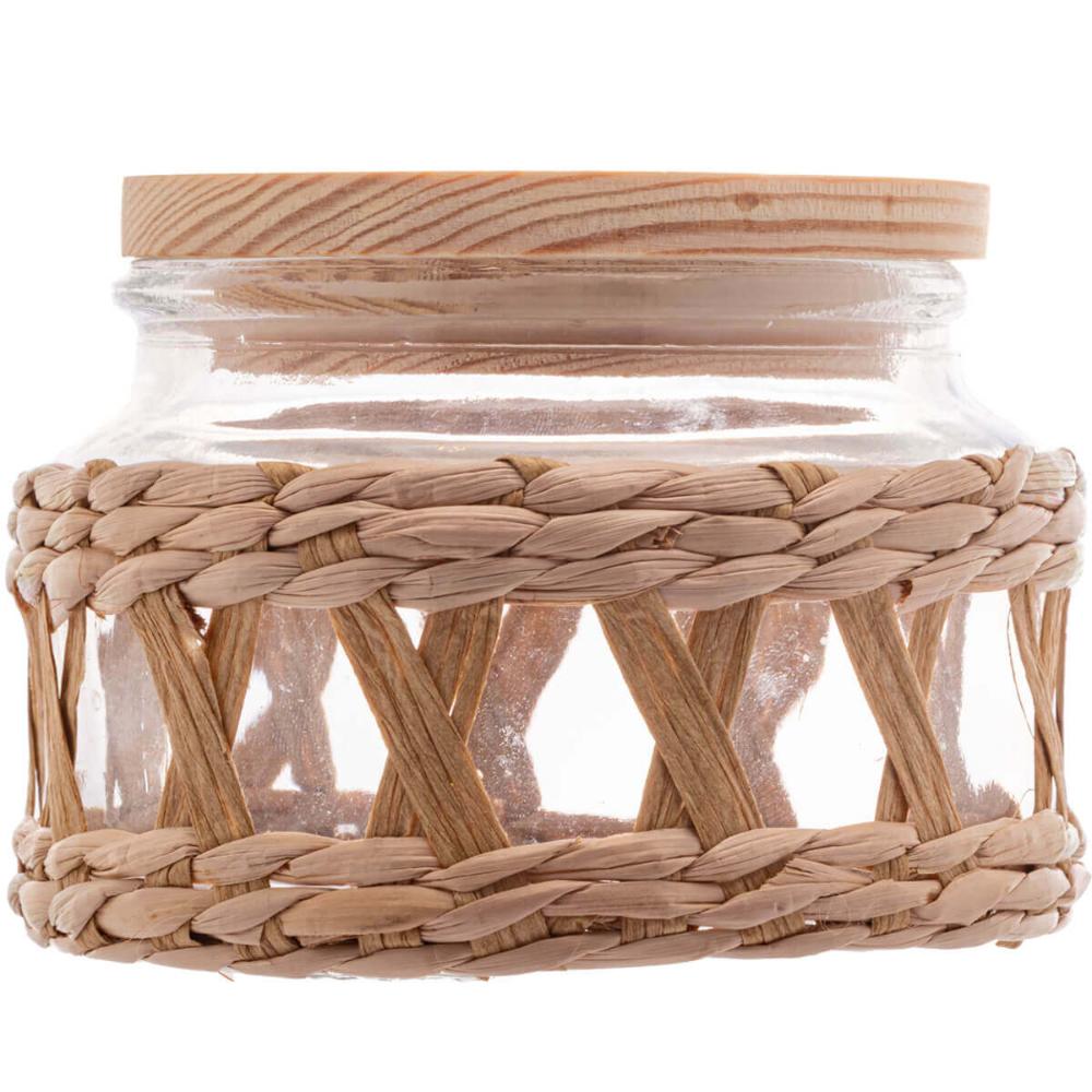 2 Potes Herméticos Vidro Sisal com Tampa Madeira 350ml Wolff para Mantimentos