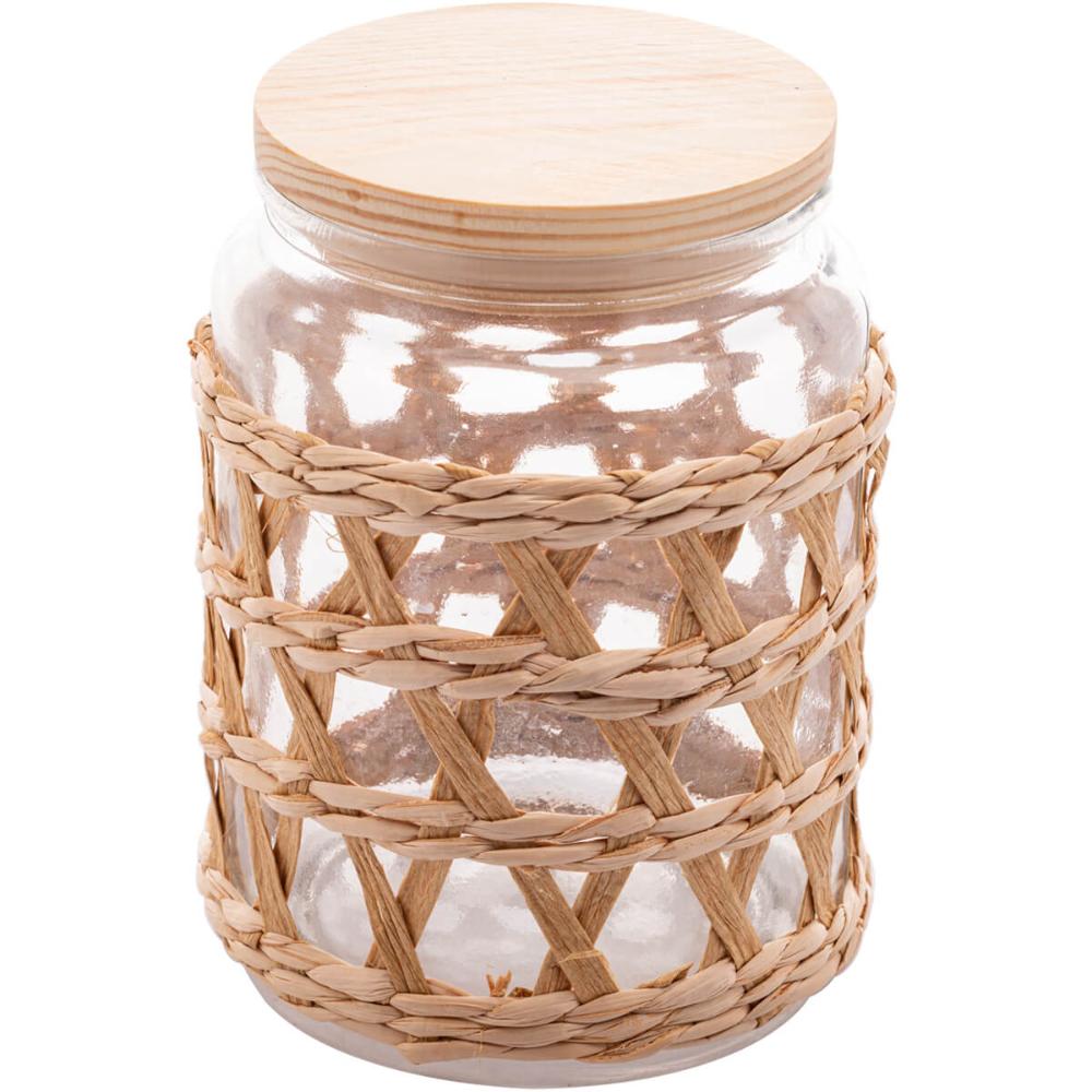 2 Potes Herméticos Vidro com Sisal Tampa Madeira Wolff 750ml