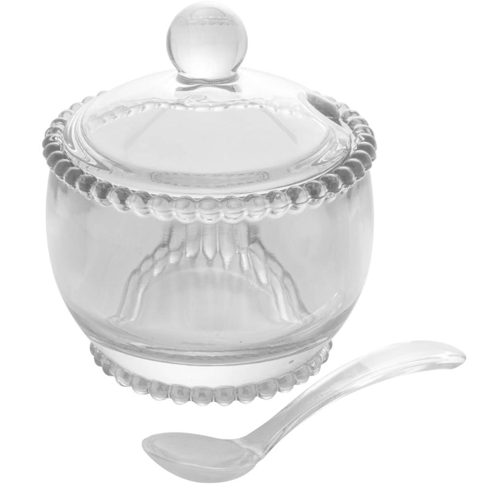 24 Potes para Açúcar 200ml Wolff Vidro Cristal Açucareiros Colher para Servir Restaurantes Hotéis