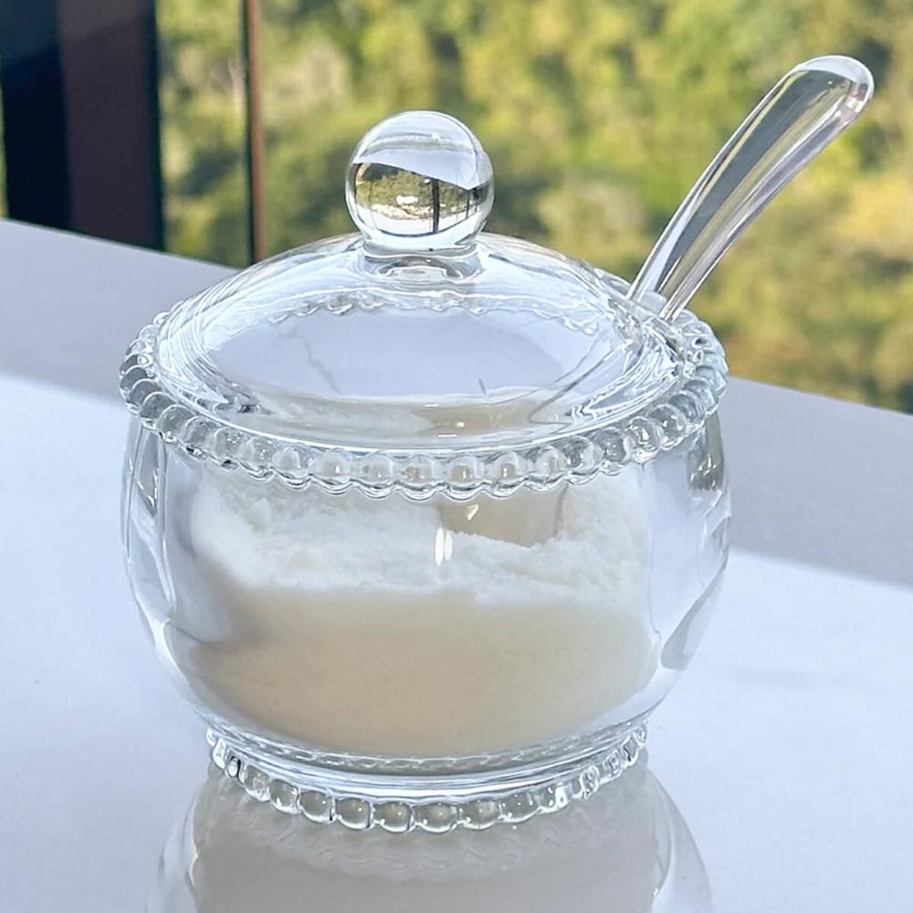 24 Potes para Açúcar 200ml Wolff Vidro Cristal Açucareiros Colher para Servir Restaurantes Hotéis