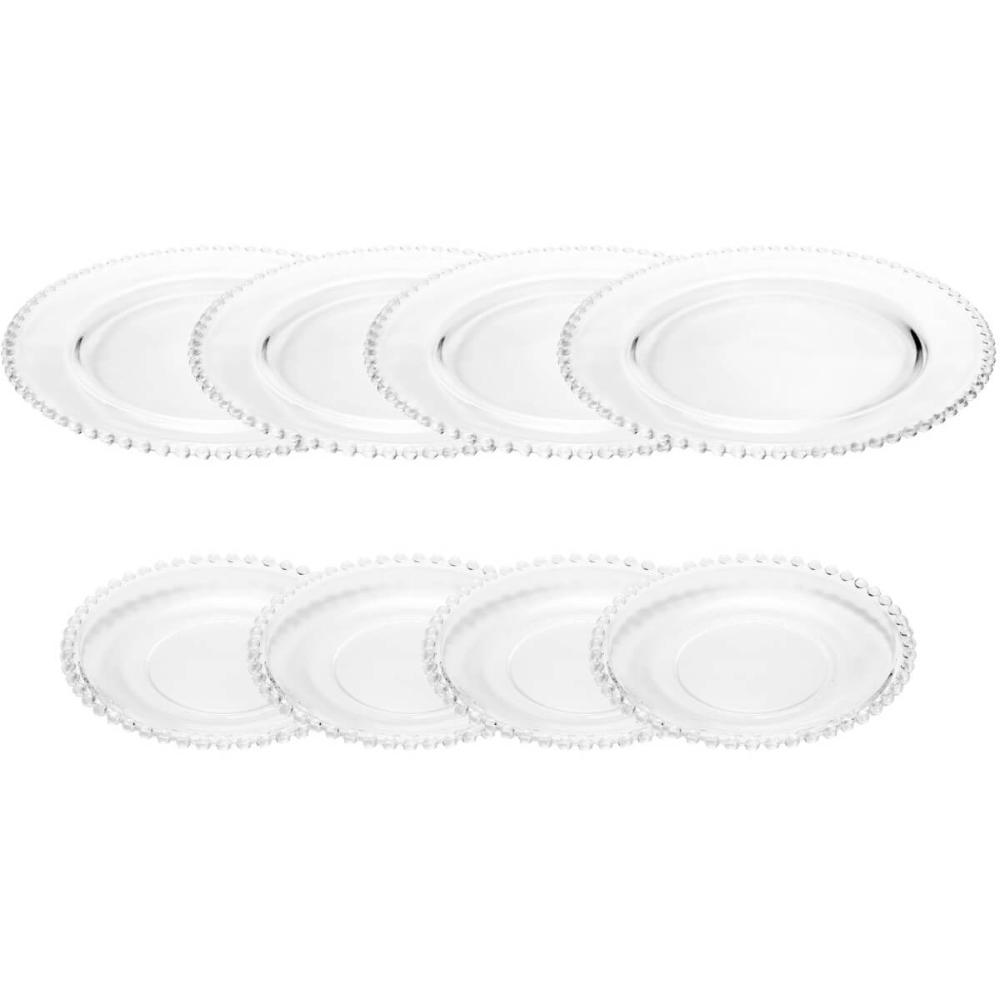 4 Pratos Sobremesa 20cm e 4 Sousplat 32cm Cristal Linha Pearl Wolff para Servir