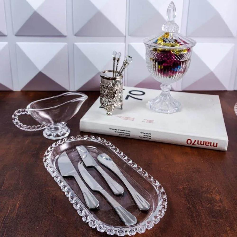 4 Travessas de Cristal Pearl Wolff 30x15x2cm Servir Salgados Doces Decorativas