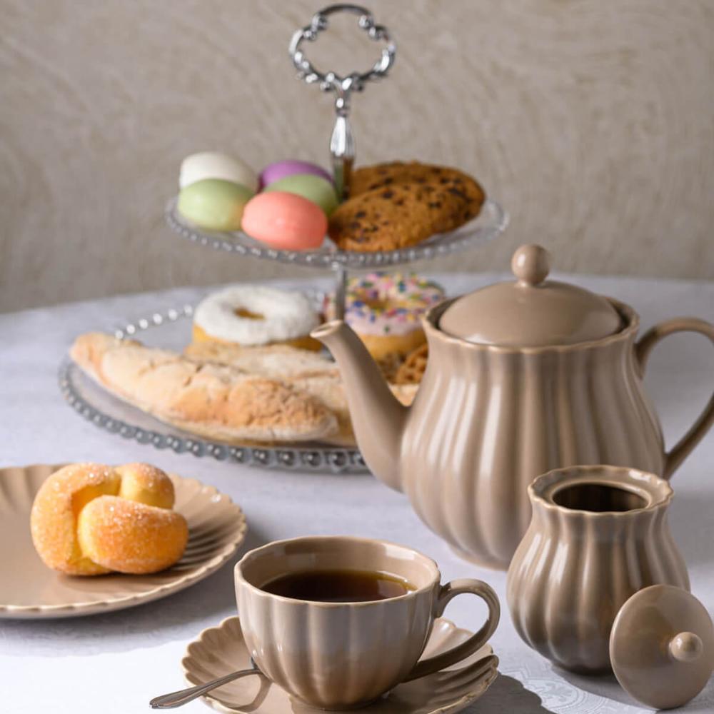 4 Xícaras de Chá Pires 180ml Travessa 30x15cm Prato 2 Andares para Doces Mesa Posta Coffee Break