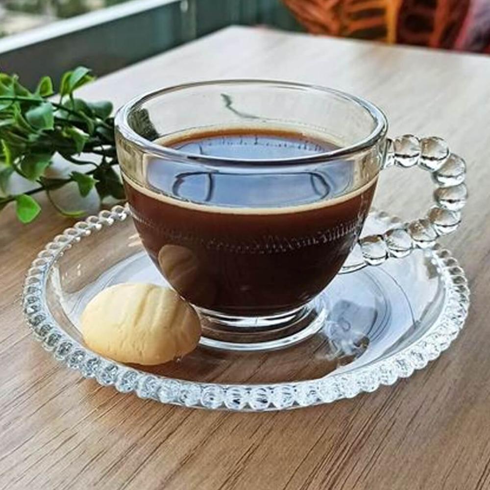 4 Xícaras de Chá Pires 180ml Travessa 30x15cm Prato 2 Andares para Doces Mesa Posta Coffee Break