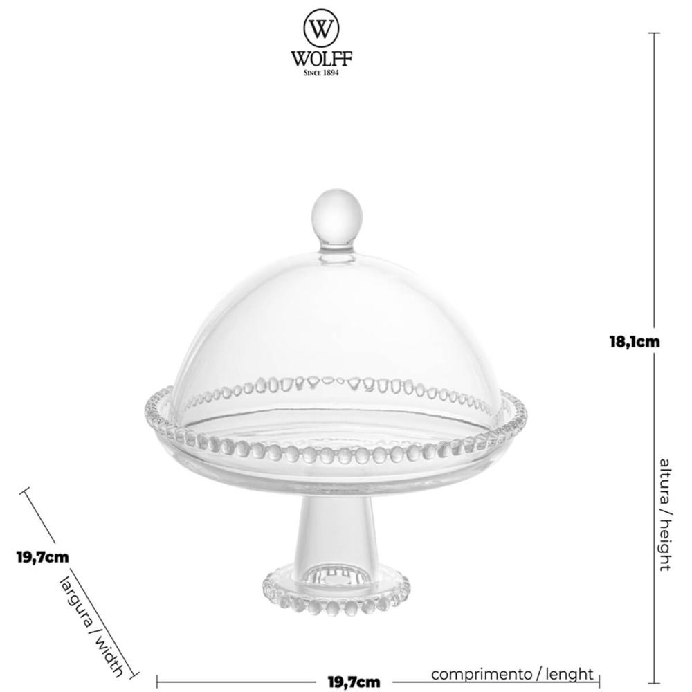 Boleira Wolff Prato para Queijo 19,5cm Cristal com Pé e Tamp