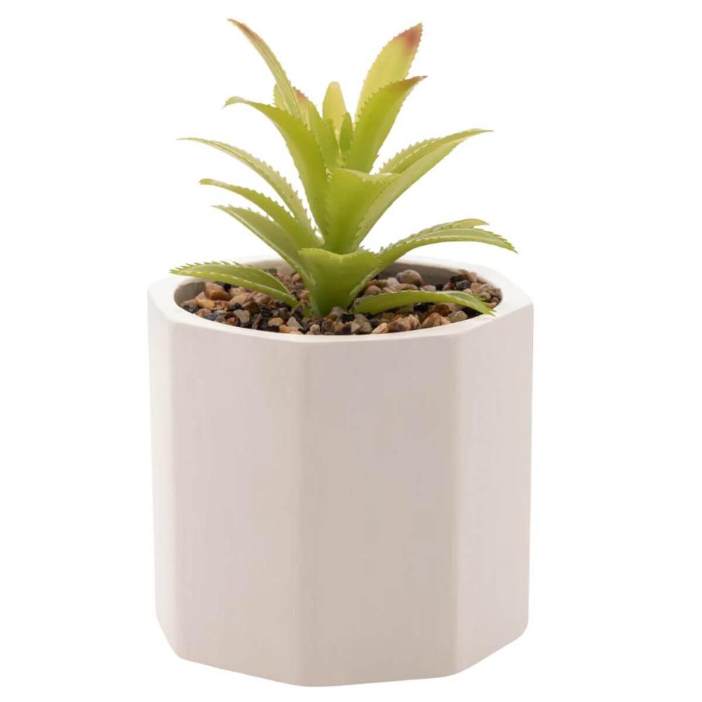 Cachepot de Cimento com Suculenta Artificial Branco 10x14cm