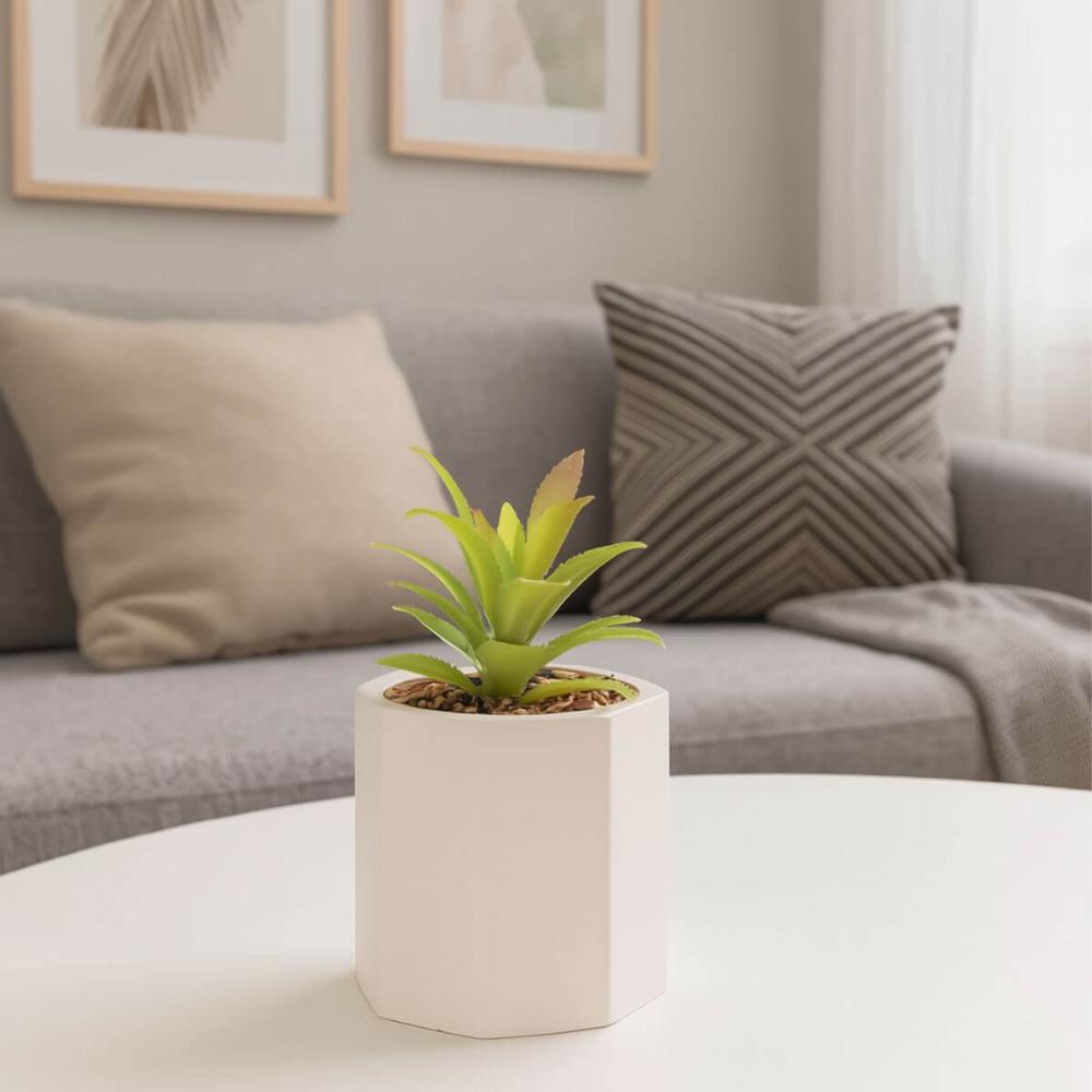 Cachepot de Cimento com Suculenta Artificial Branco 10x14cm