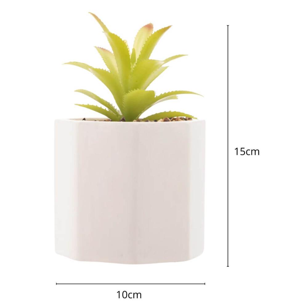 Cachepot de Cimento com Suculenta Artificial Branco 10x14cm