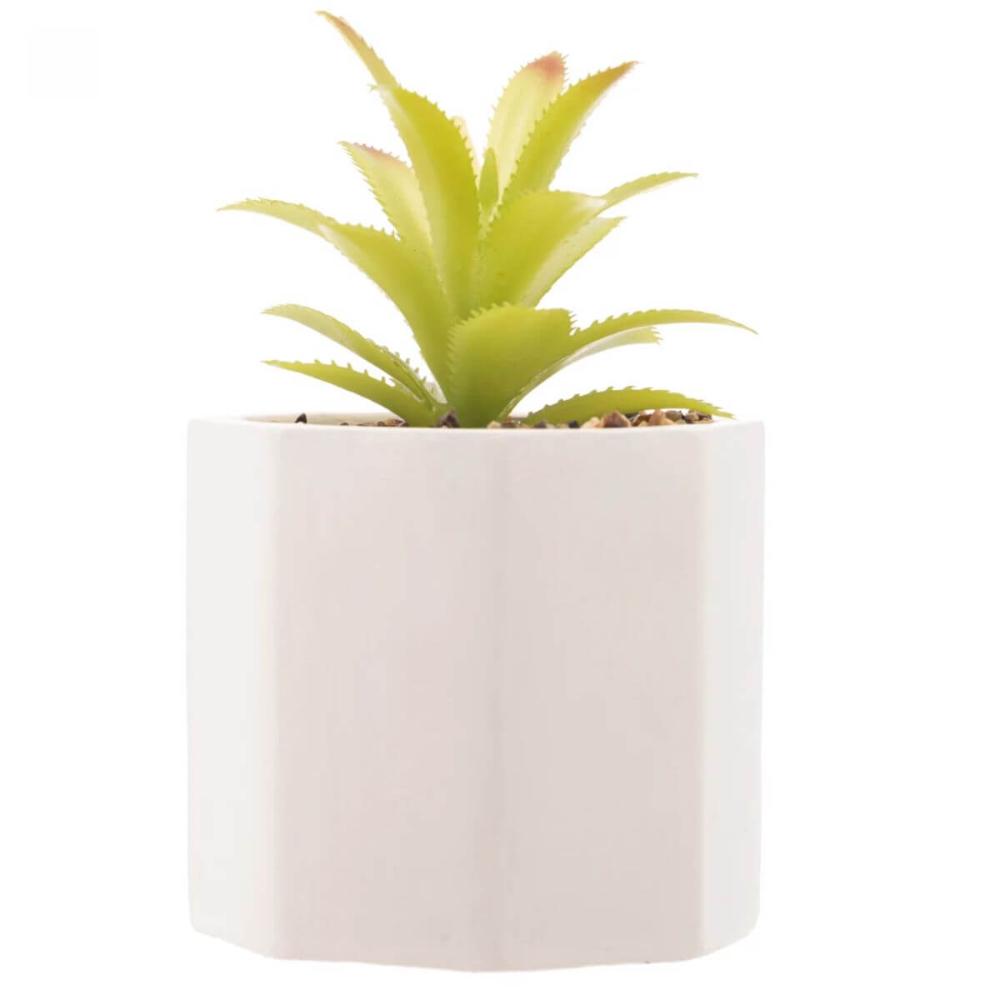 Cachepot de Cimento com Suculenta Artificial Branco 10x14cm