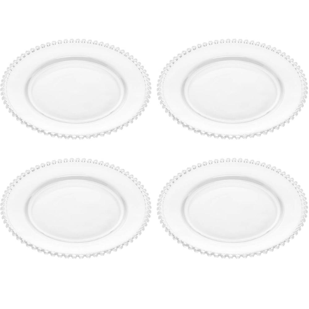 Conjunto 4 Pratos Rasos de Jantar em Cristal Wolff Pearl 28c