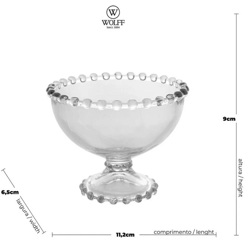 Conjunto 6 Taças de Cristal Pearl Sobremesa Wolff 200ml Mesa Posta Relevo Incolor