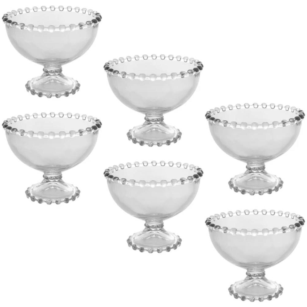 Conjunto 6 Taças de Cristal Pearl Sobremesa Wolff 200ml Mesa Posta Relevo Incolor