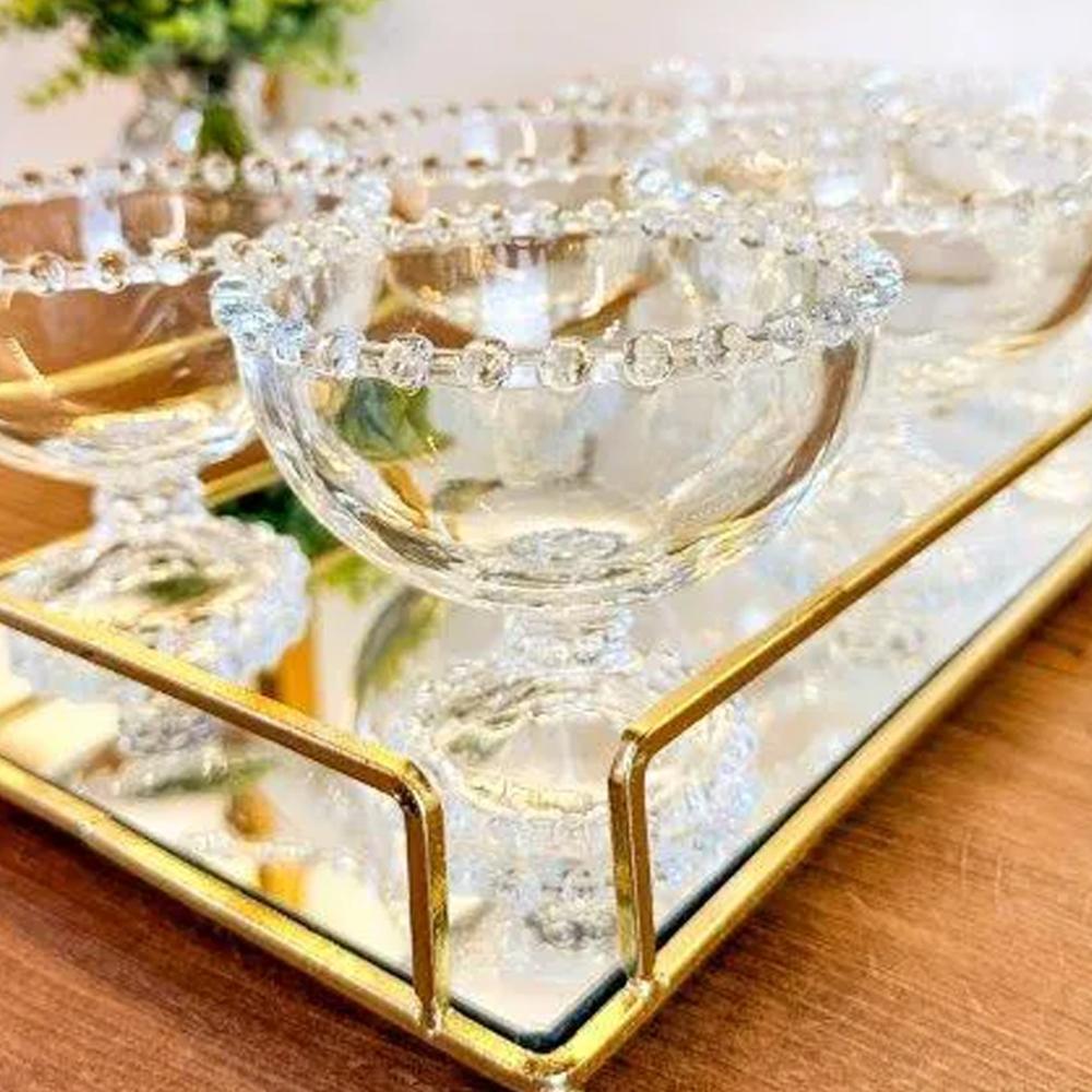 Conjunto 6 Taças de Cristal Pearl Sobremesa Wolff 200ml Mesa Posta Relevo Incolor