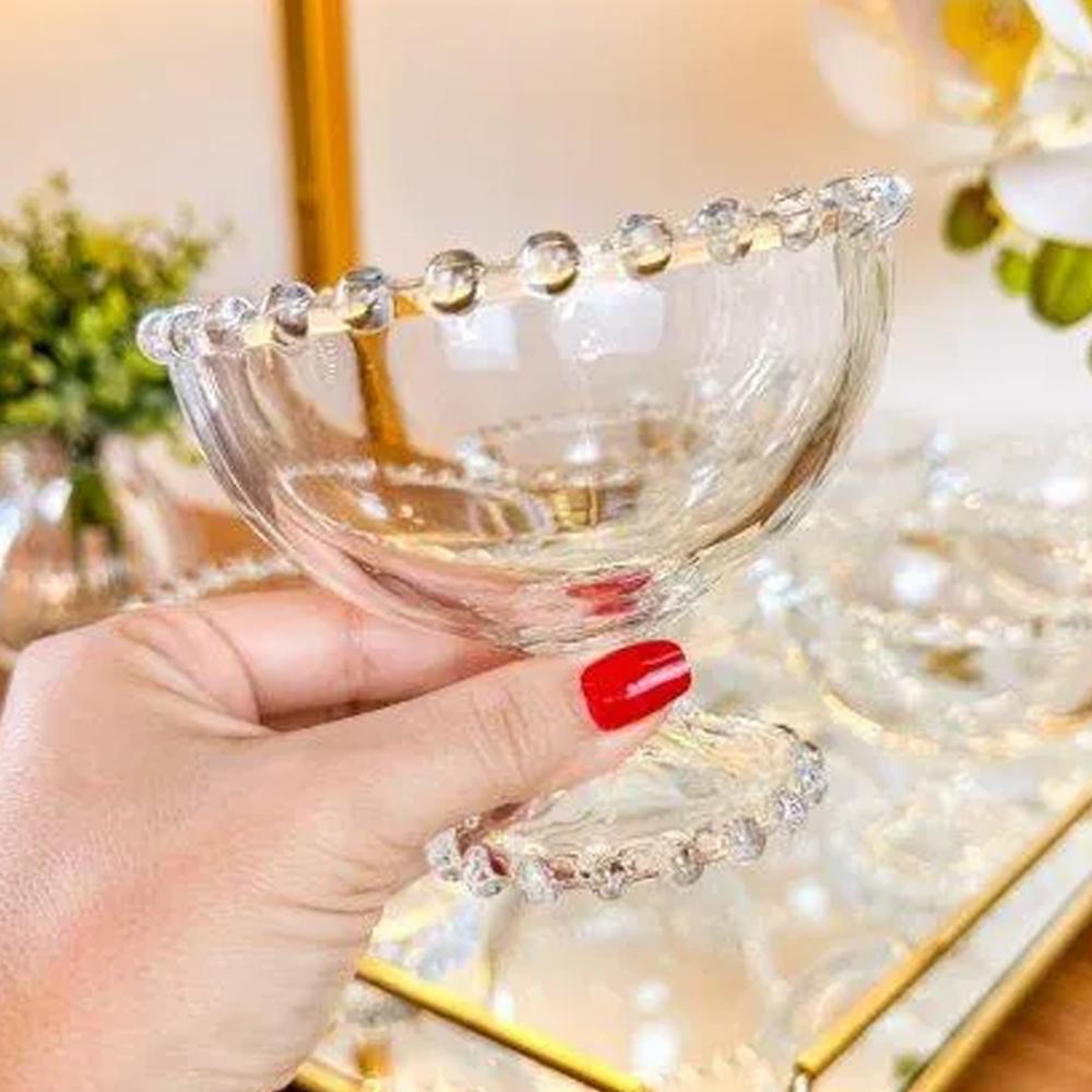 Conjunto 6 Taças de Cristal Pearl Sobremesa Wolff 200ml Mesa Posta Relevo Incolor