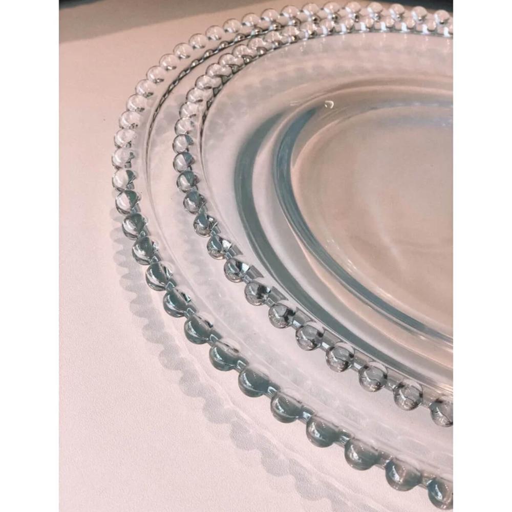 Conjunto Sousplat e Prato Raso 28cm em Cristal Pearl Wolff Transparente Mesa Posta