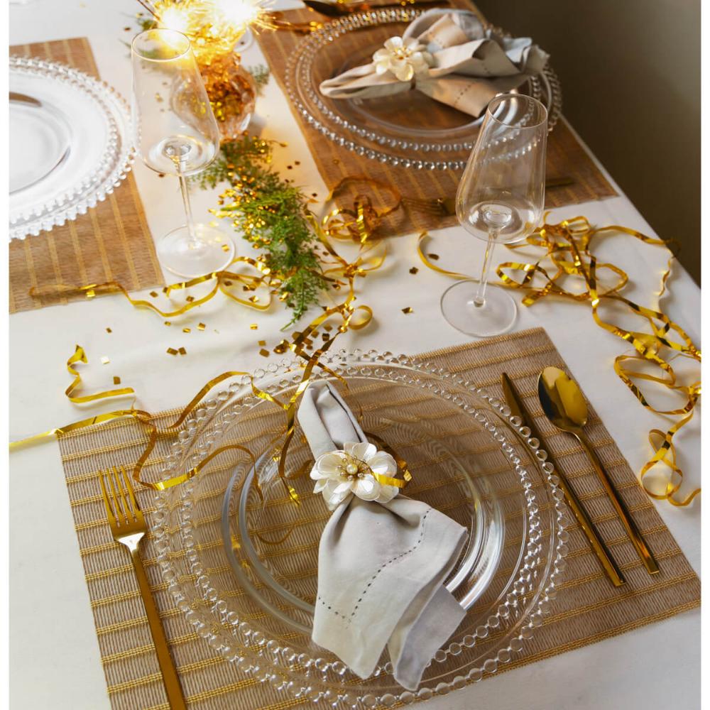 Conjunto Sousplat e Prato Raso 28cm em Cristal Pearl Wolff Transparente Mesa Posta