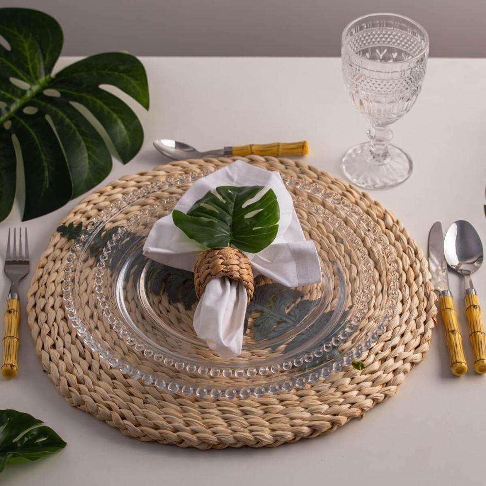 Conjunto Sousplat e Prato Raso 28cm em Cristal Pearl Wolff Transparente Mesa Posta