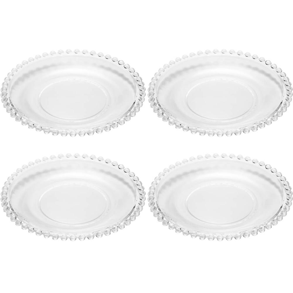 Jogo 4 Pratos de Sobremesa Wolff Pearl Cristal Rasos 20cm Pr