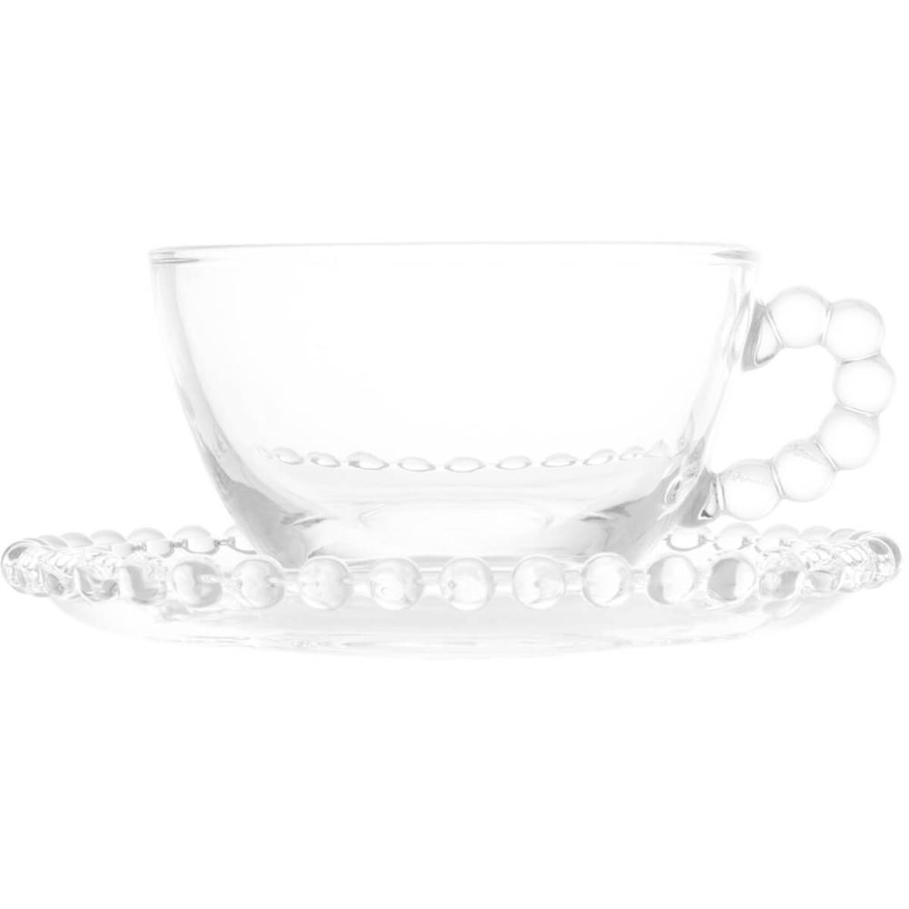 Jogo 4 Xícaras de Chá com Pires Café 180ml Cristal Wolff Pea
