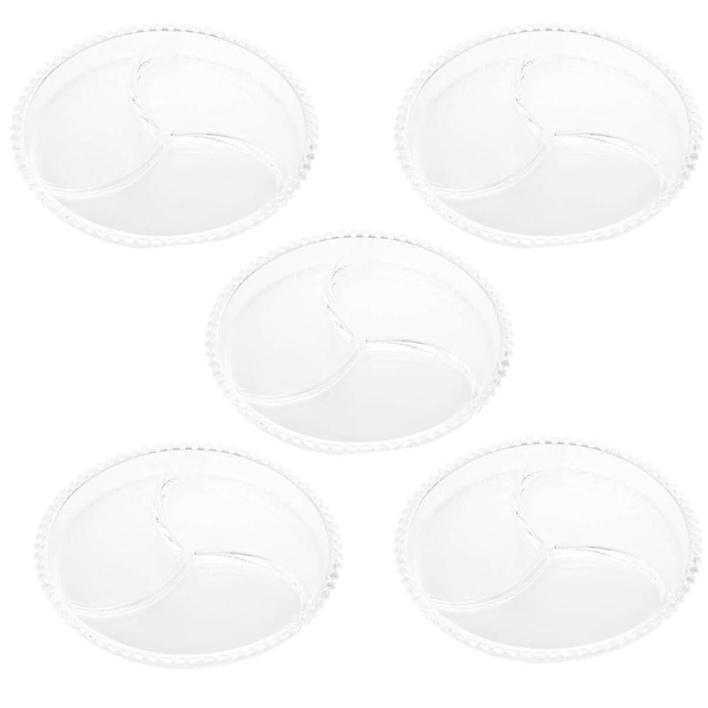 Jogo 5 Petisqueiras De Cristal 23cm Wolff Pearl 3 Divisórias Doces Aperitivos Mesa Posta 