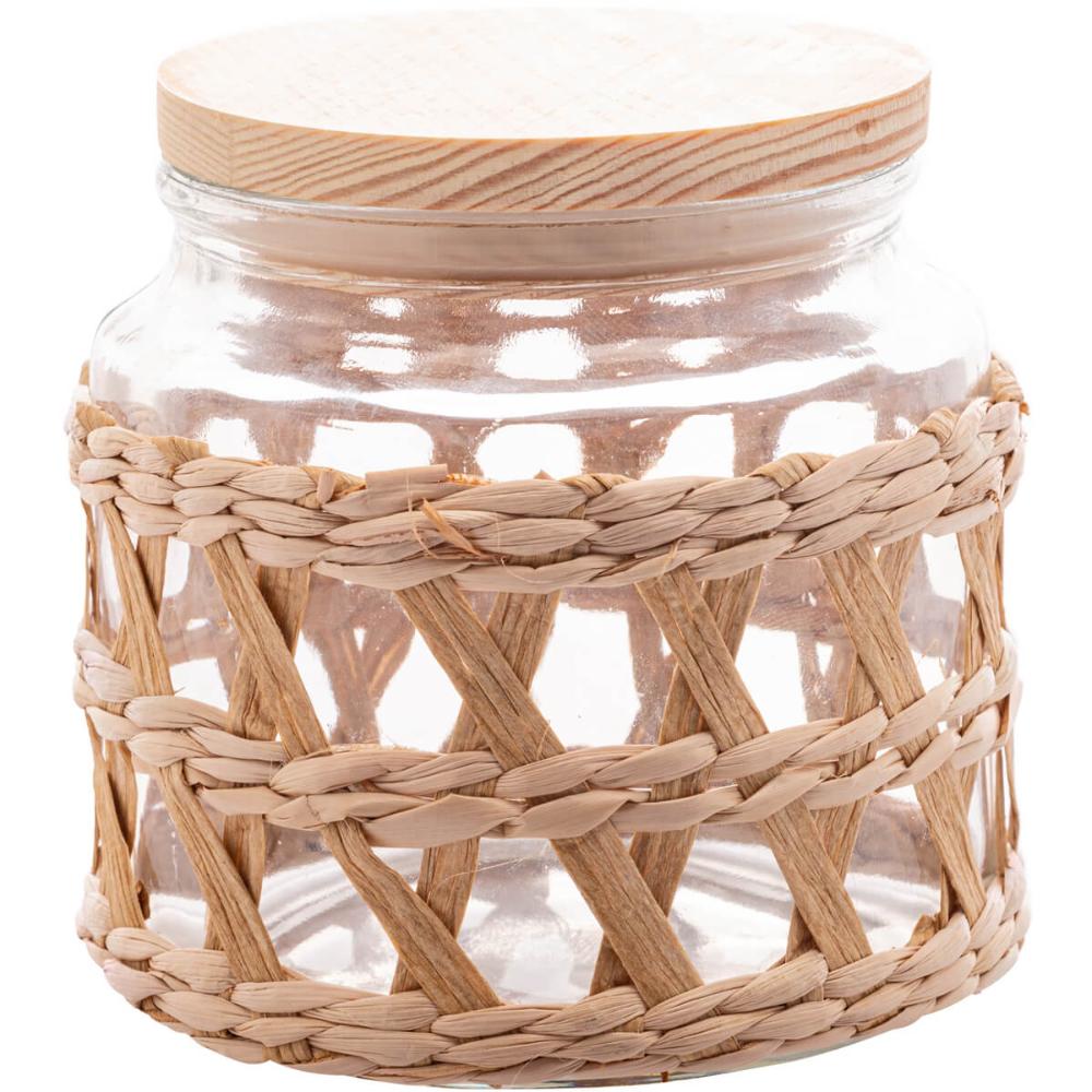 Kit 10 Potes Herméticos de Vidro 520ml Sisal Tampa Madeira Porta Mantimentos Wolff 