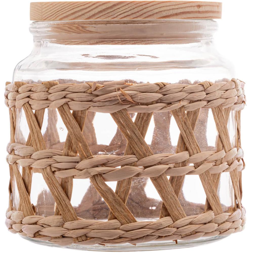 Kit 10 Potes Herméticos de Vidro 520ml Sisal Tampa Madeira Porta Mantimentos Wolff 