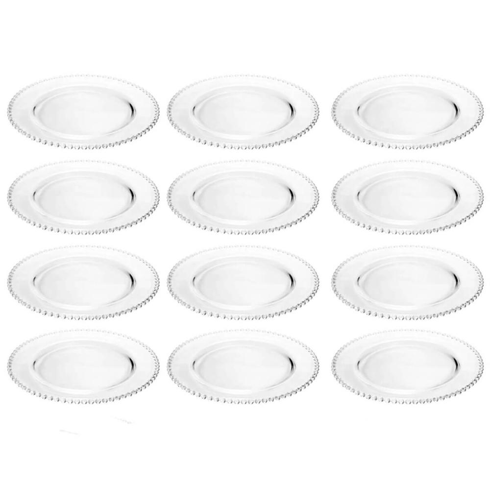 Kit 12 Sousplat de Cristal Wolff 32cm Mesa Posta Lugar Americano Redondo Eventos