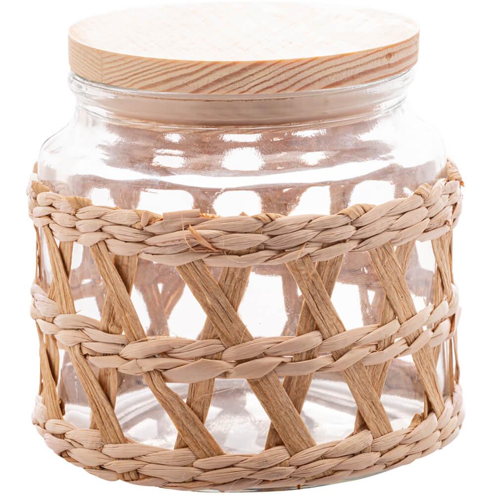 Kit 4 Potes Herméticos de Vidro 520ml Sisal Tampa Madeira Po
