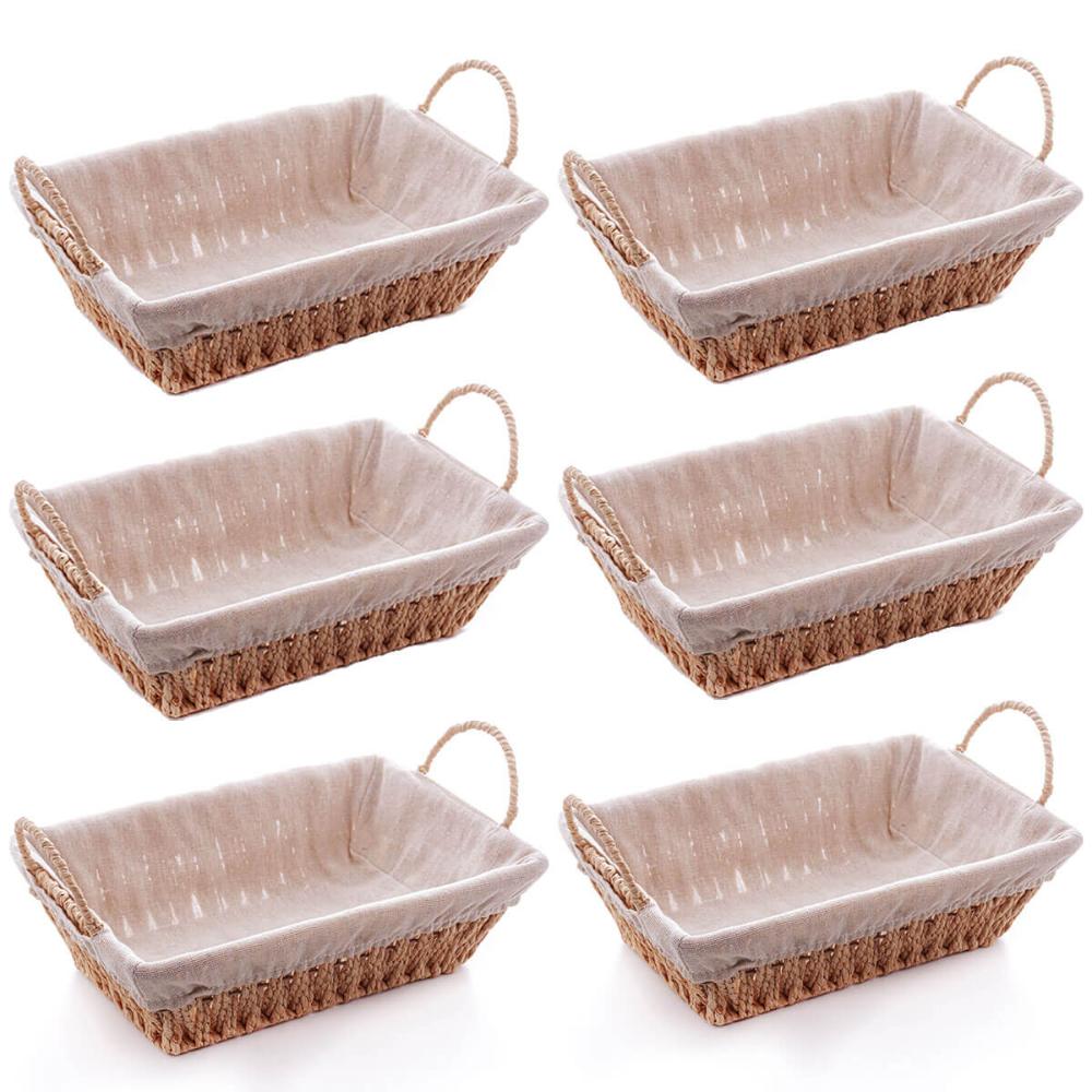 Kit 6 Cestas Papel 29x12cm Servir Pães Restaurantes Forro Tecido Frutas Decoração Retangulares Wolff