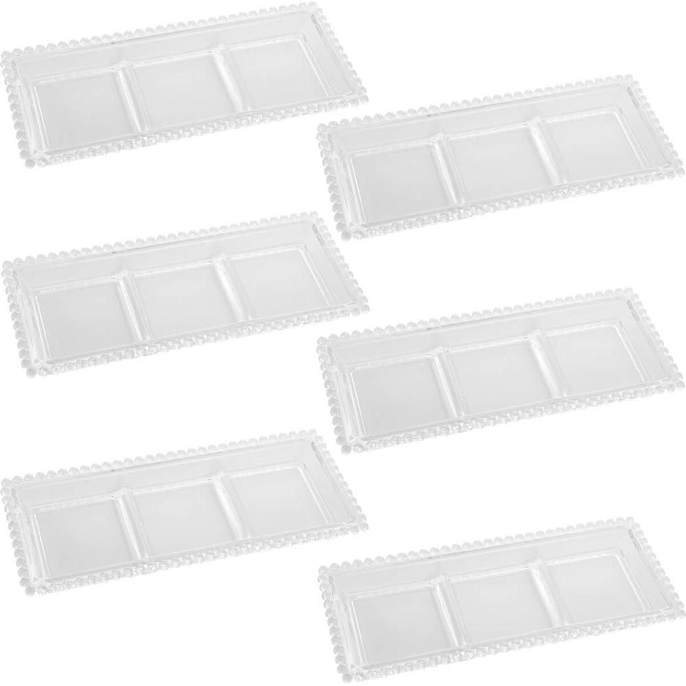 Kit 6 Petisqueiras Cristal Wolff Pearl 3 Divisórias 30x13cm