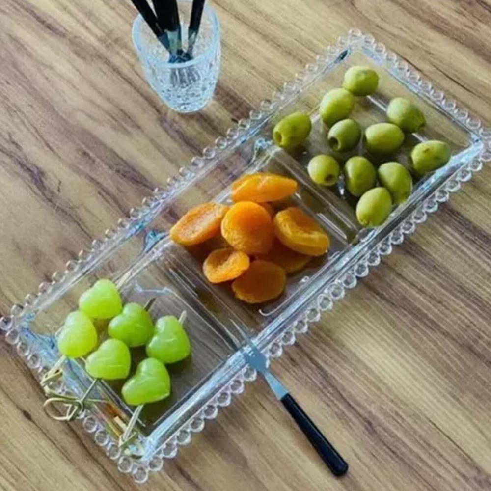 Kit 6 Petisqueiras Cristal Wolff Pearl 3 Divisórias 30x13cm