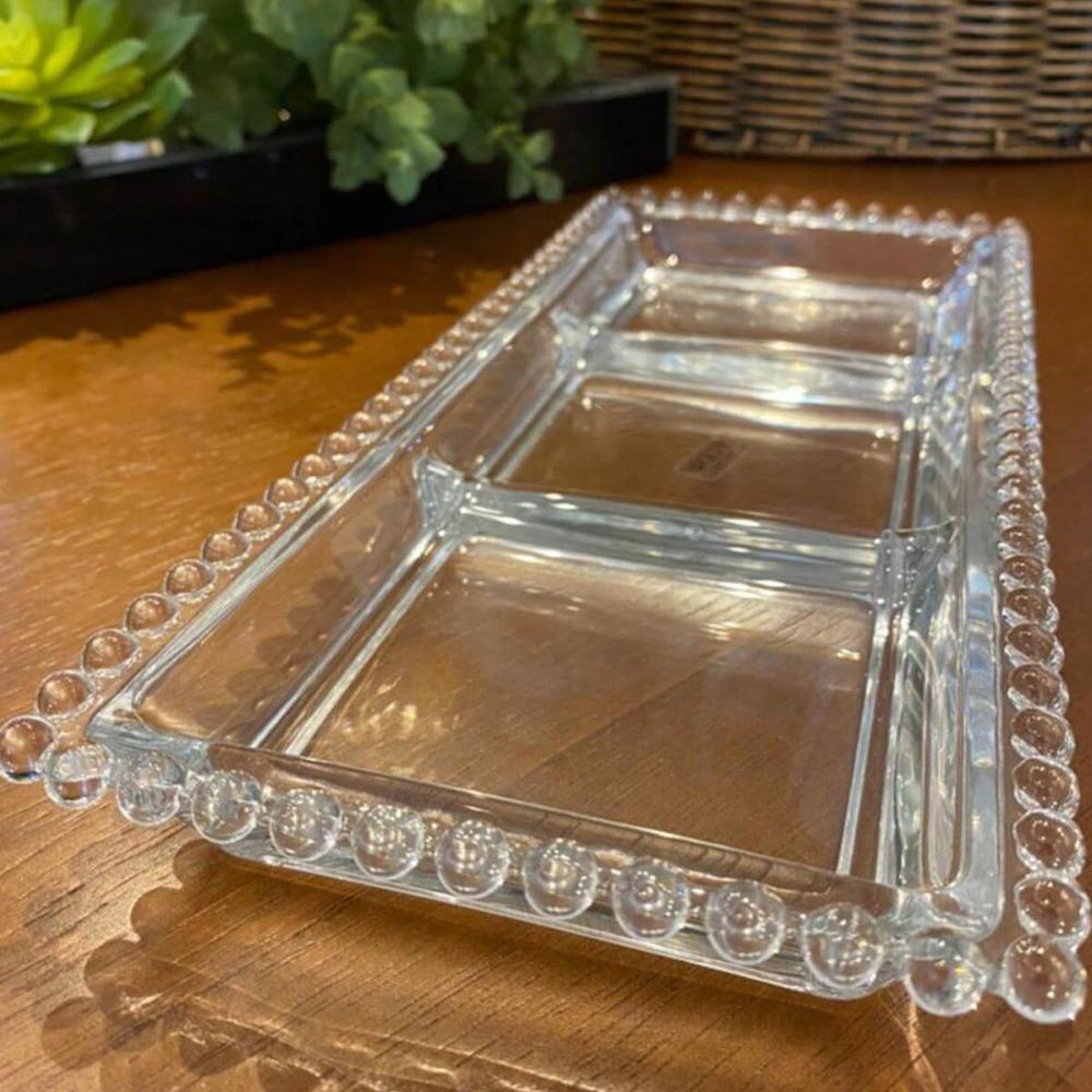 Kit 6 Petisqueiras Cristal Wolff Pearl 3 Divisórias 30x13cm