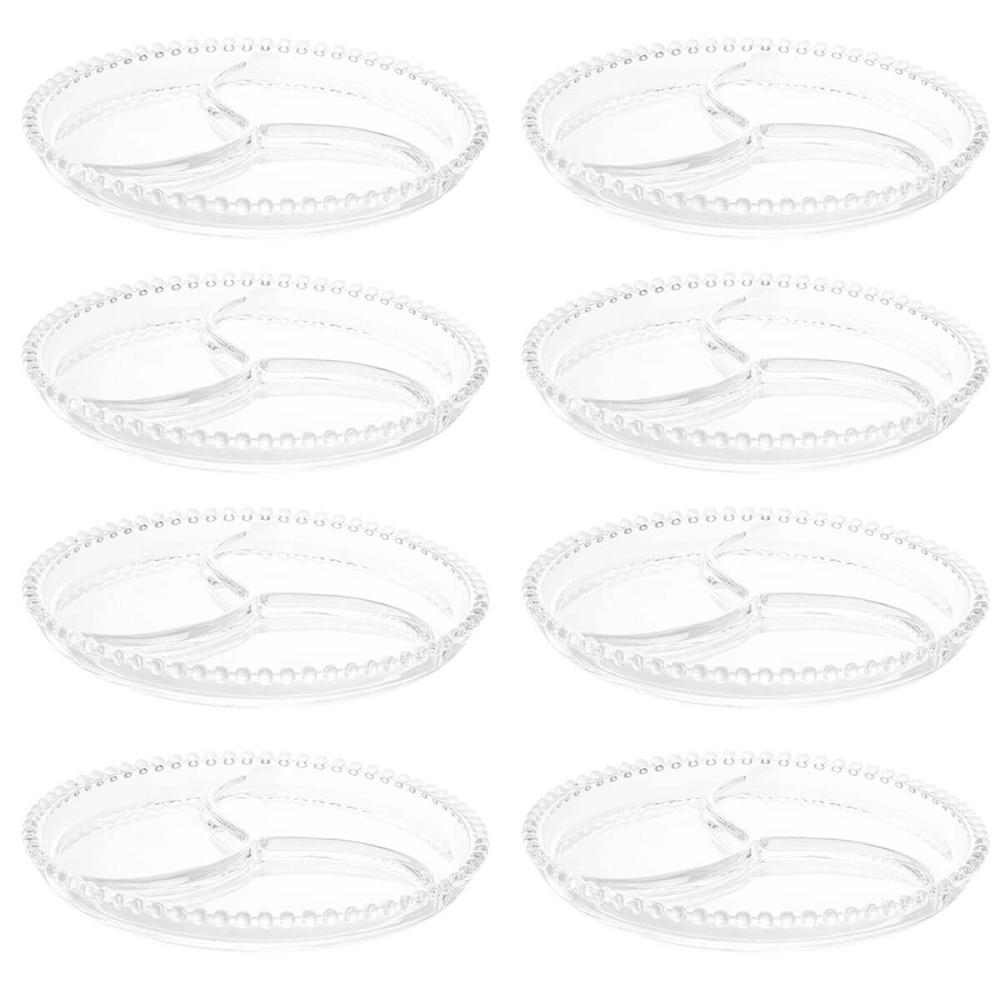 Kit 8 Petisqueiras De Cristal 23cm Wolff Pearl 3 Divisórias Doces Aperitivos Mesa Posta