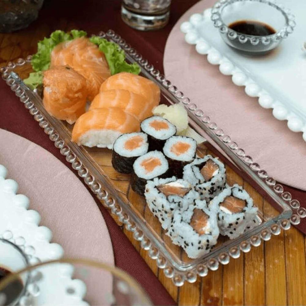 Kit 8 Travessas Cristal Pearl Wolff 30x13x3cm para Servir Frios Pães Doces Retangular Bandeja