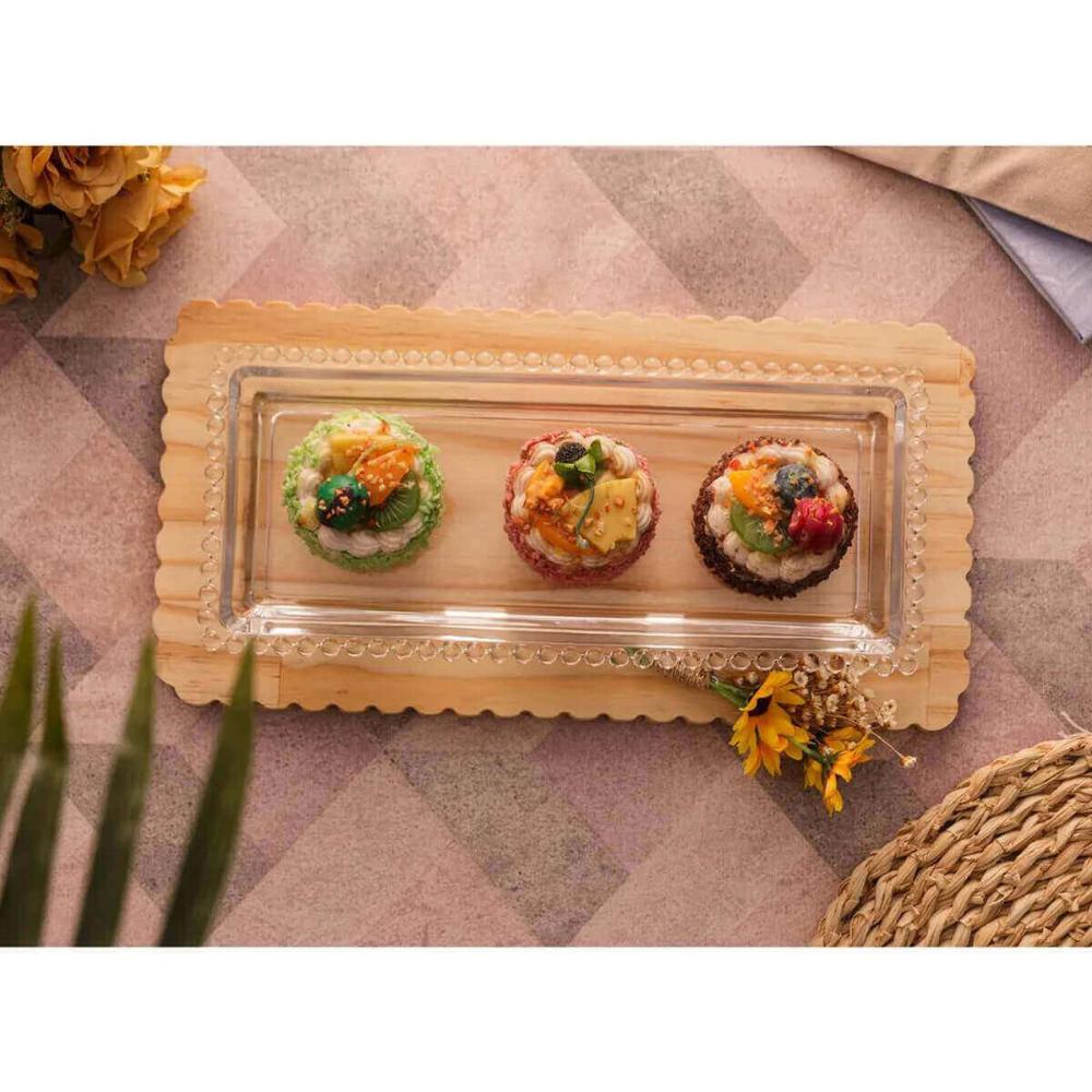 Kit 8 Travessas Cristal Pearl Wolff 30x13x3cm para Servir Frios Pães Doces Retangular Bandeja