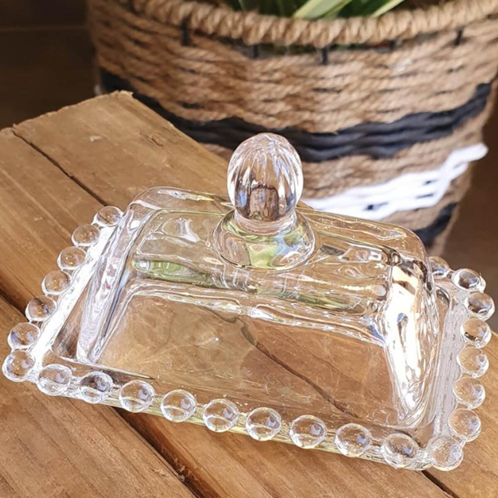 Manteigueira Wolff Pearl com Tampa Porta Manteiga de Cristal Pérolas 11cm Mesa Posta