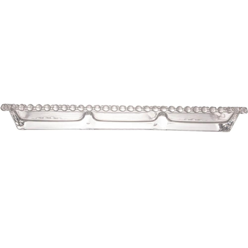 Petisqueira Cristal Wolff Pearl 3 Divisórias 30x13cm Incolor Petisco Relevo Mesa Posta