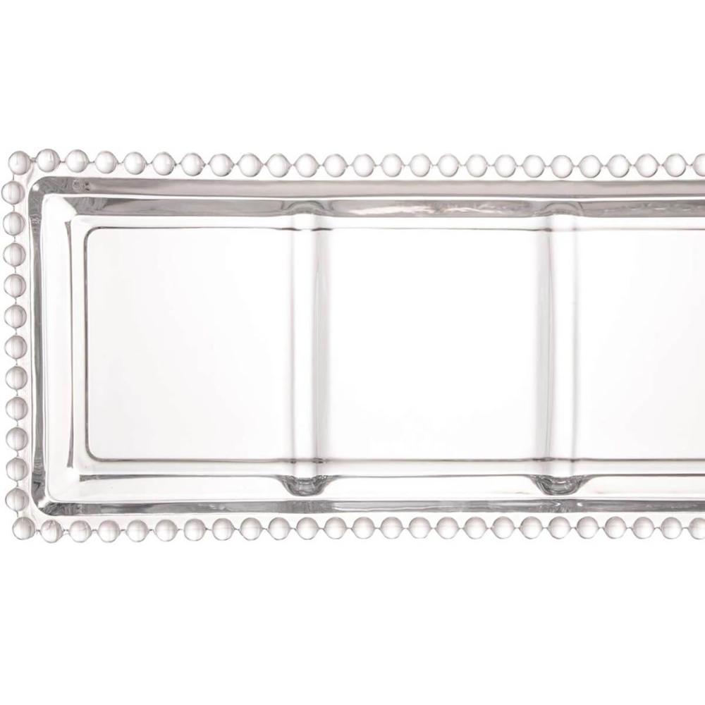Petisqueira Cristal Wolff Pearl 3 Divisórias 30x13cm Incolor Petisco Relevo Mesa Posta