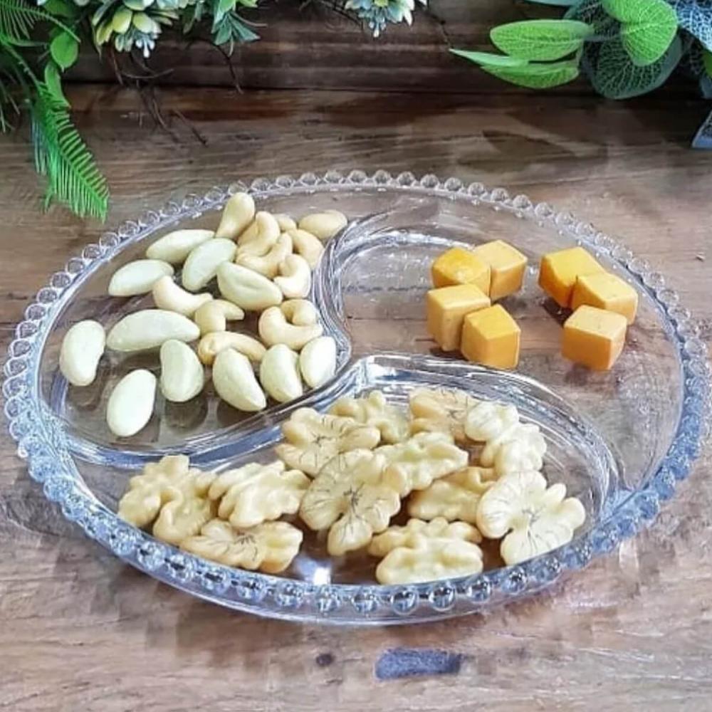 Petisqueira De Cristal Wolff Pearl 3 Divisórias 23cm Doces Aperitivos Mesa Posta
