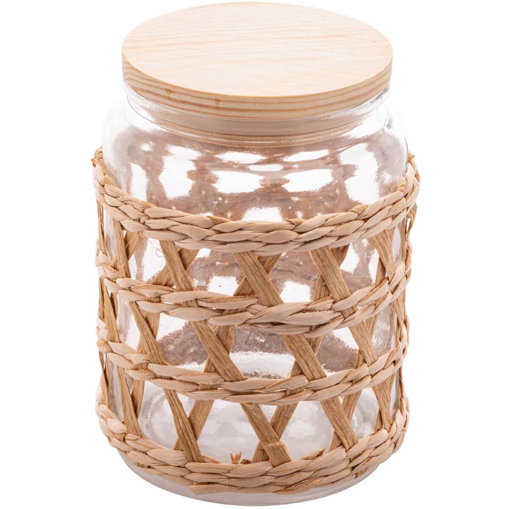 Pote Hermético Vidro com Sisal Tampa Madeira Wolff 750ml Por