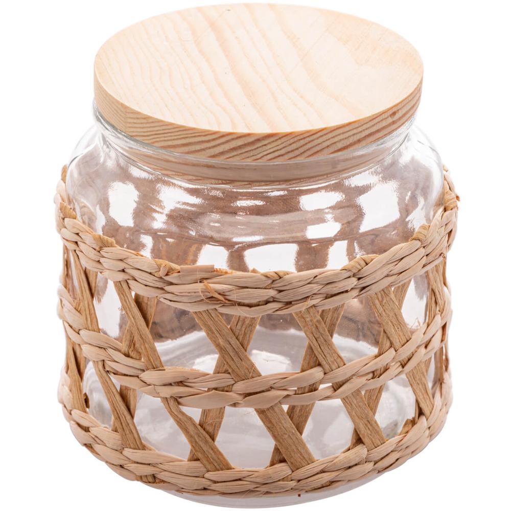Pote Hermético de Vidro 520ml Sisal Tampa Madeira Porta Mantimentos Wolff