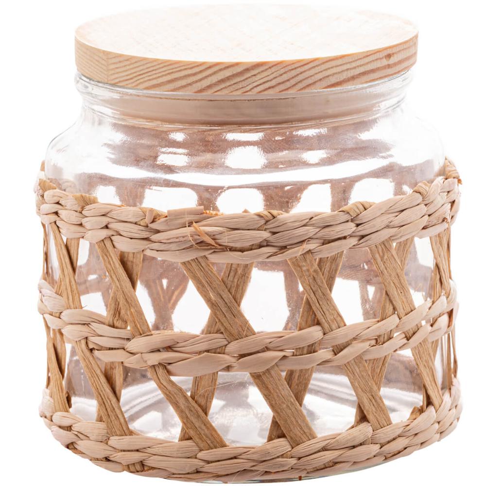 Pote Hermético de Vidro 520ml Sisal Tampa Madeira Porta Mantimentos Wolff