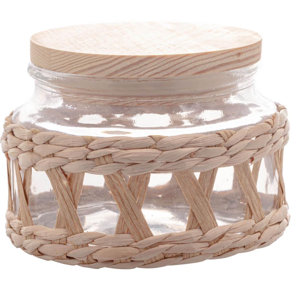 Pote Hermético de Vidro Tampa Madeira e Sisal 350ml Redondo Mantimentos Wolff