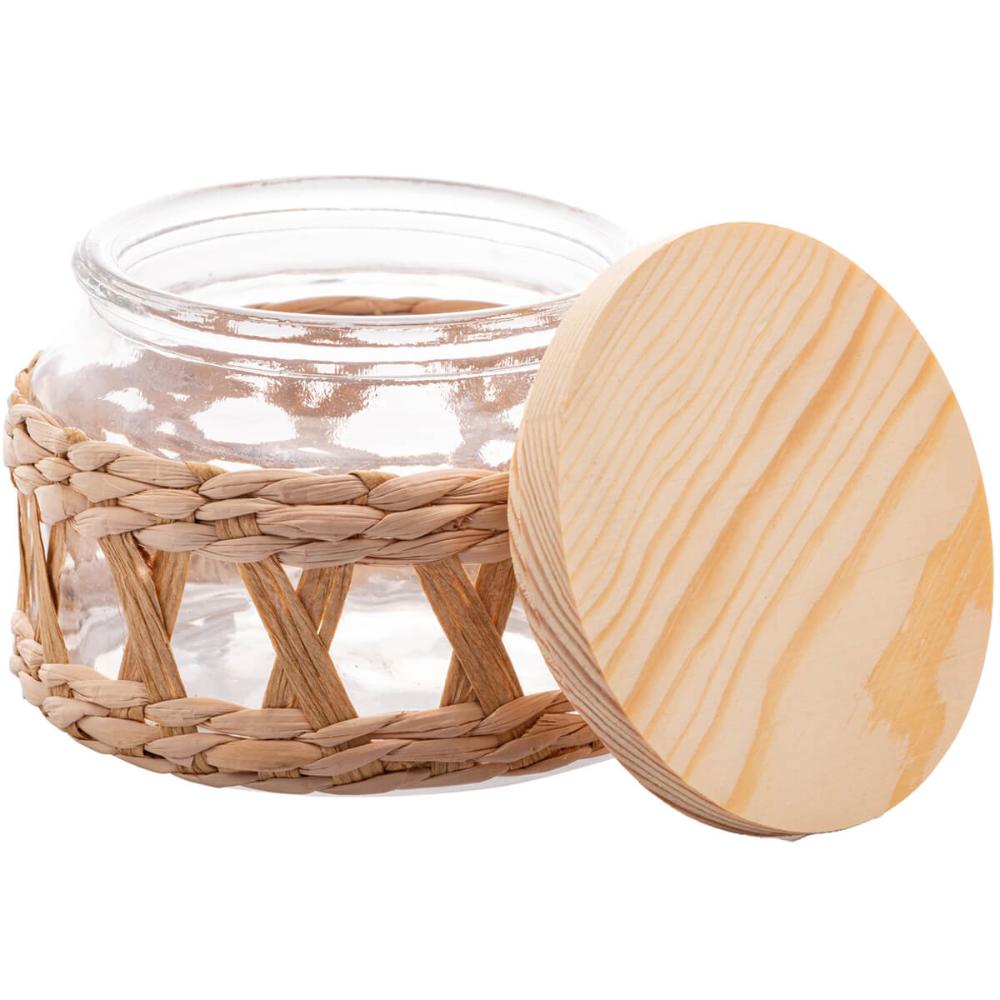 Pote Hermético de Vidro Tampa Madeira e Sisal 350ml Redondo Mantimentos Wolff