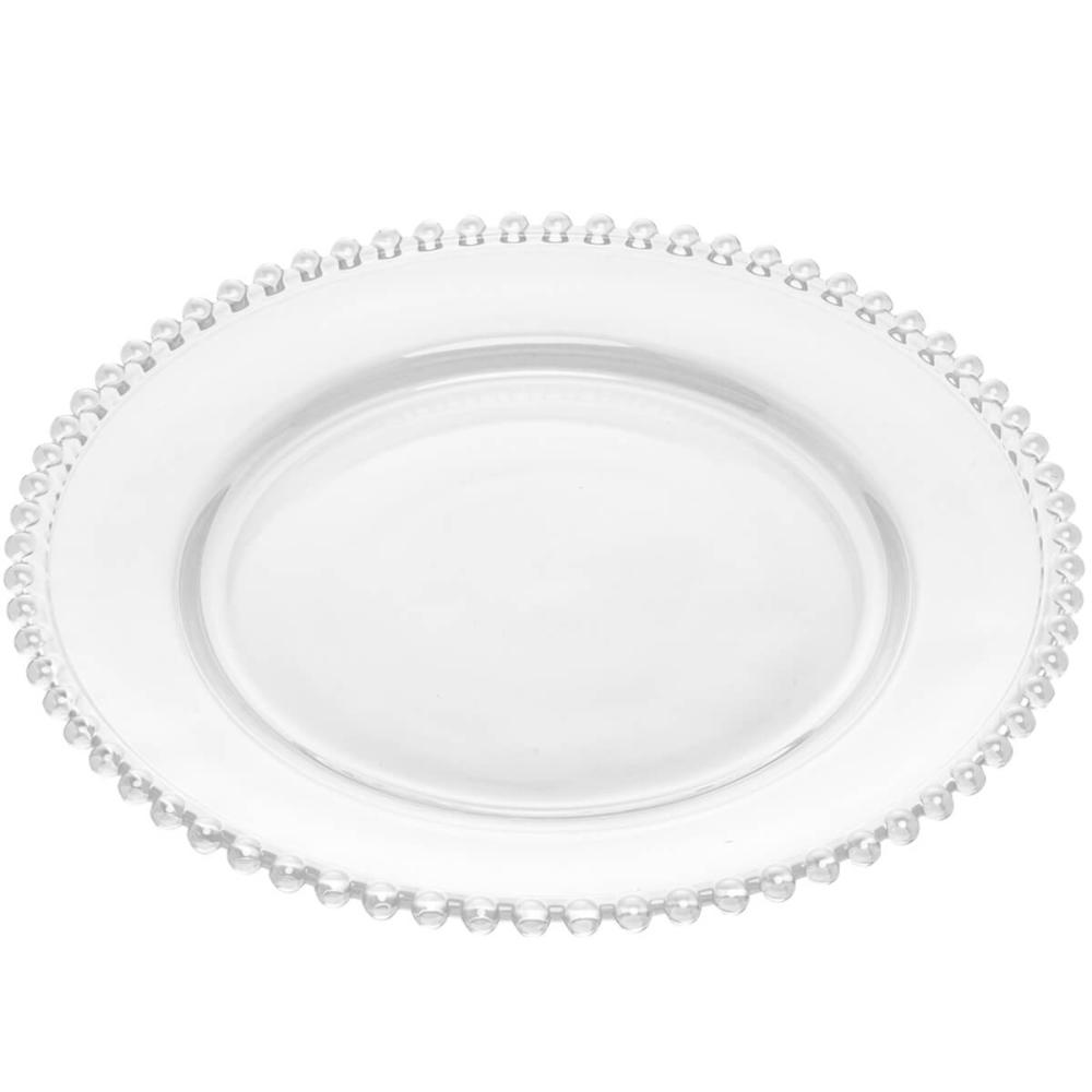 Prato Raso de Cristal Pearl Wolff 28cm com Bolinhas Mesa Posta Transparente