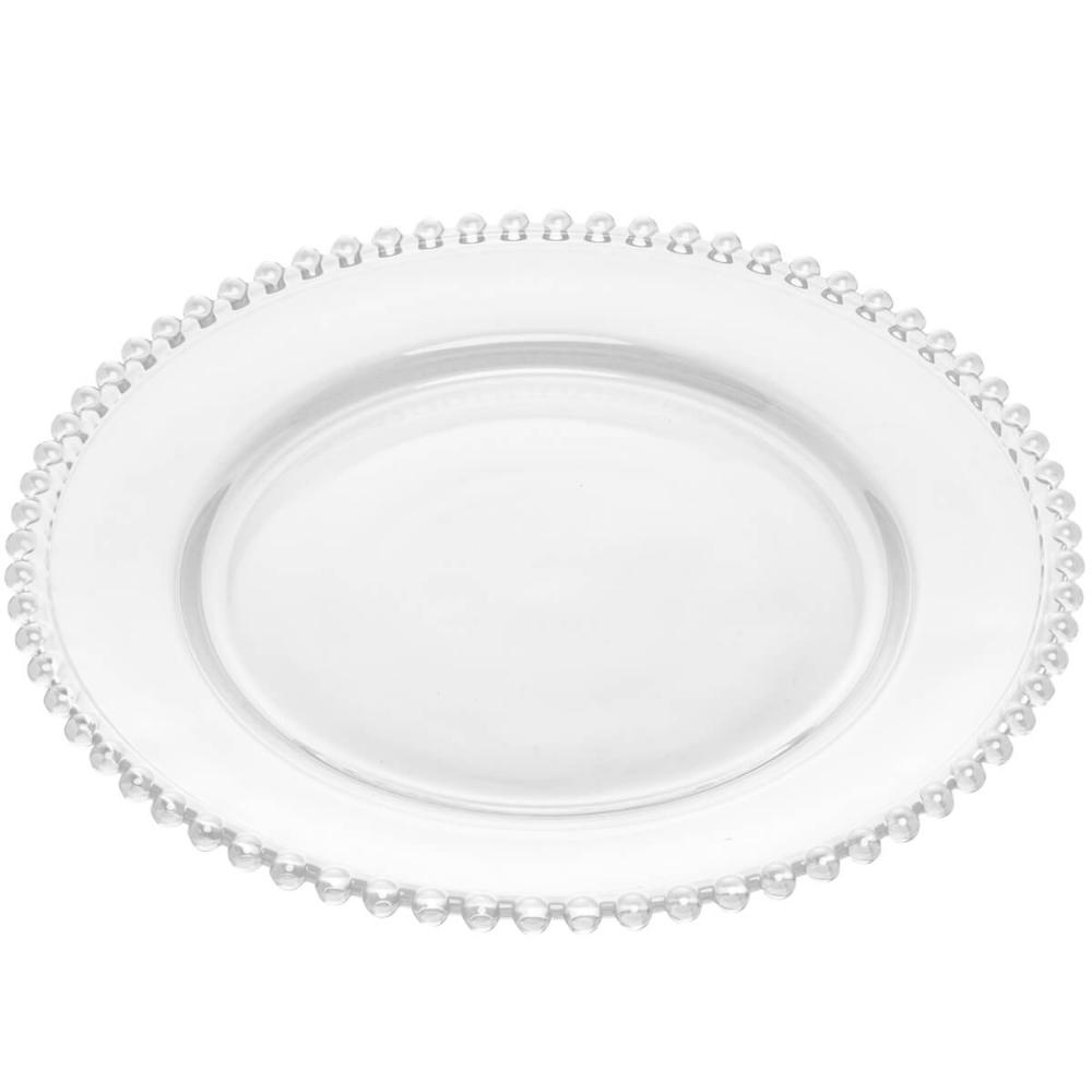Prato Raso de Cristal Pearl Wolff 28cm com Bolinhas Mesa Posta Transparente
