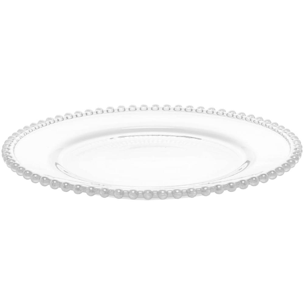 Prato Raso de Cristal Pearl Wolff 28cm com Bolinhas Mesa Posta Transparente