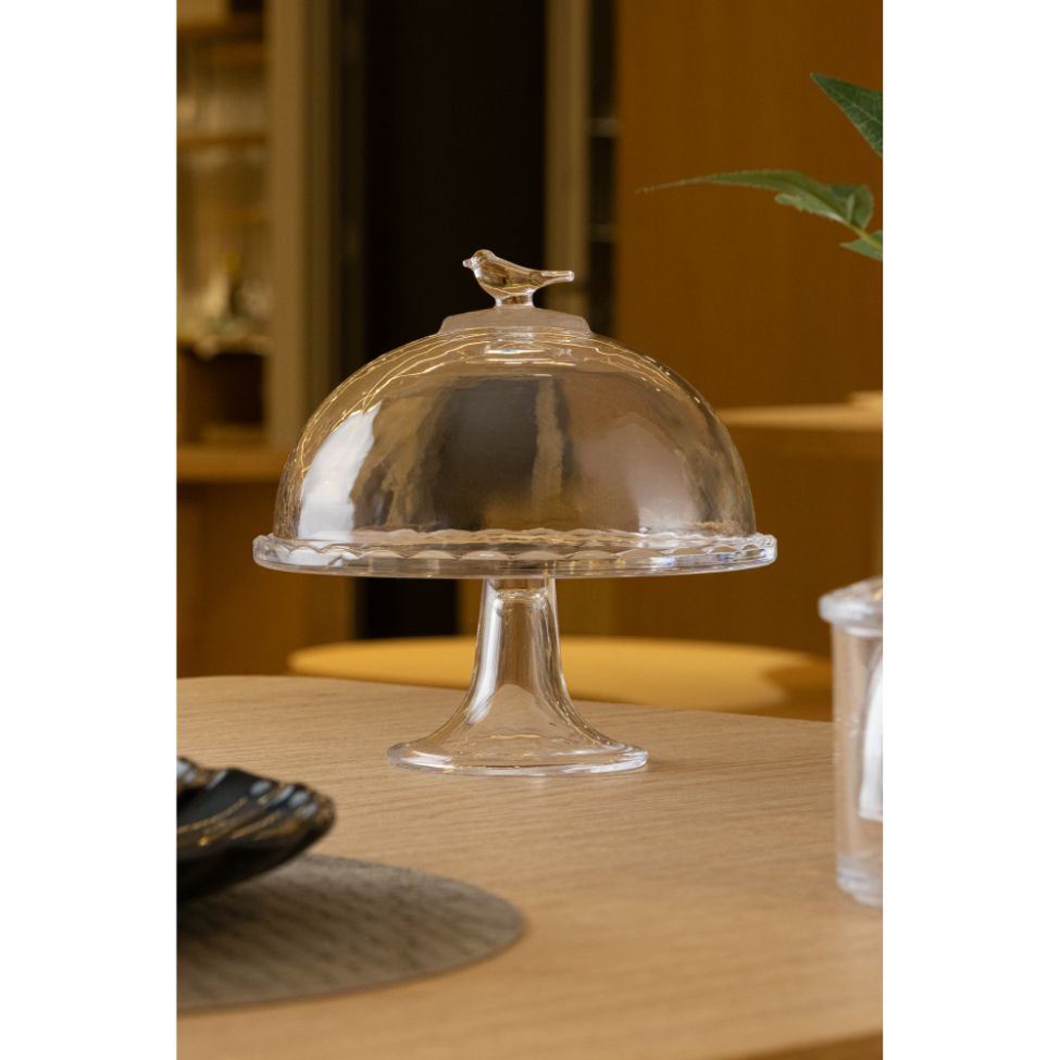 Prato de Servir com Tampa e Pé Bird Transparente
